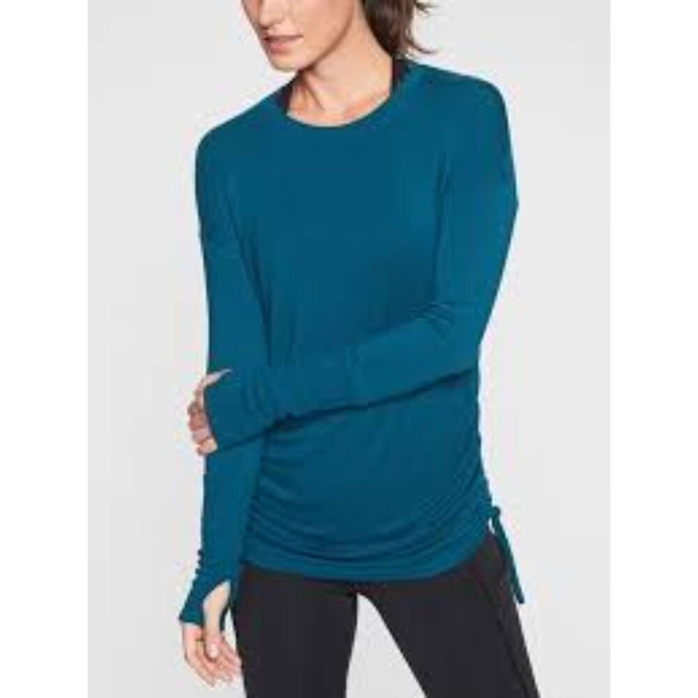 Athleta Womens XS Drishti Ruched Sweatshirt in Coastal Teal VGUC Athleisure